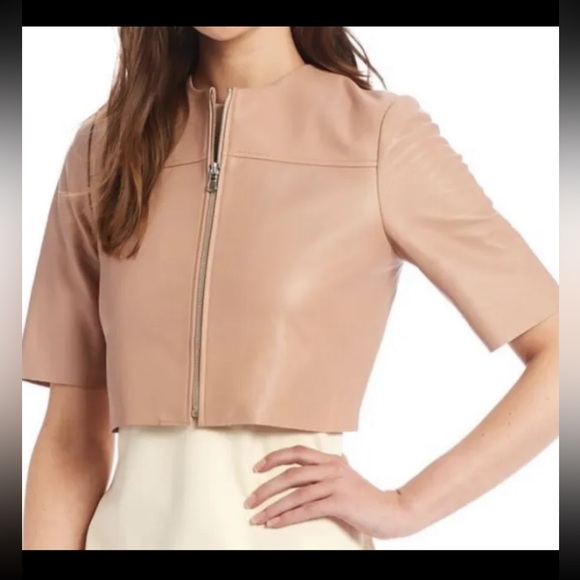 Antonio Melani Blush Tan Cropped 100% soft Leather Jacket, Size Xl NWT $317 - Picture 1 of 10